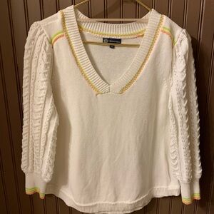 Democracy Women's V-Neck Sweater in Cream with Color Accents